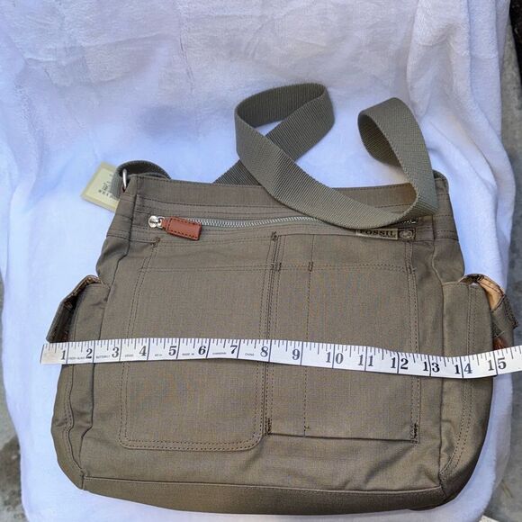 Vintage Fossil Voyages Crossbody Bag Ripstop Khaki Green Canvas Map Liner Y2K - Picture 6 of 13